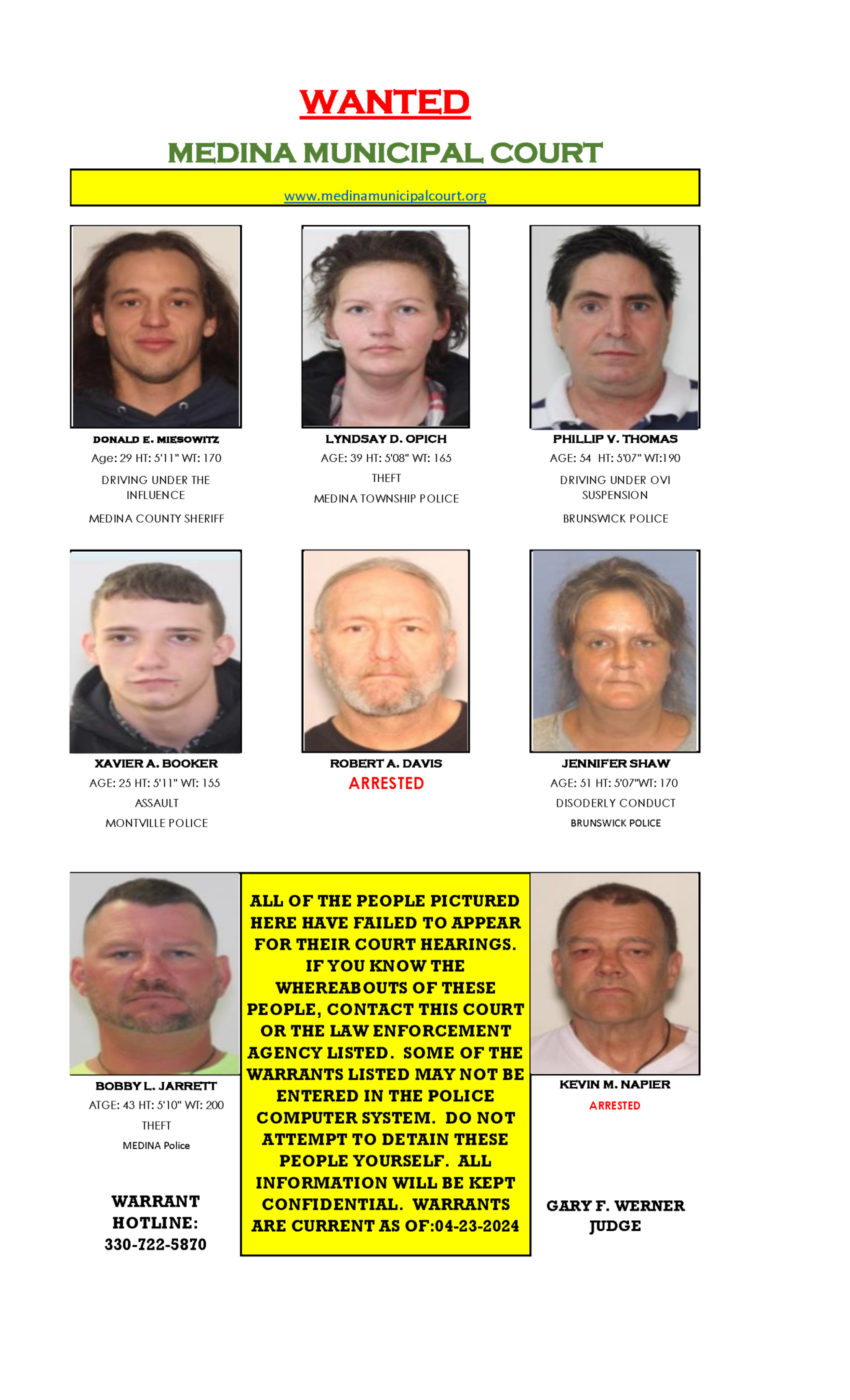 Medina Municipal Court | Most Wanted - Feb 2024