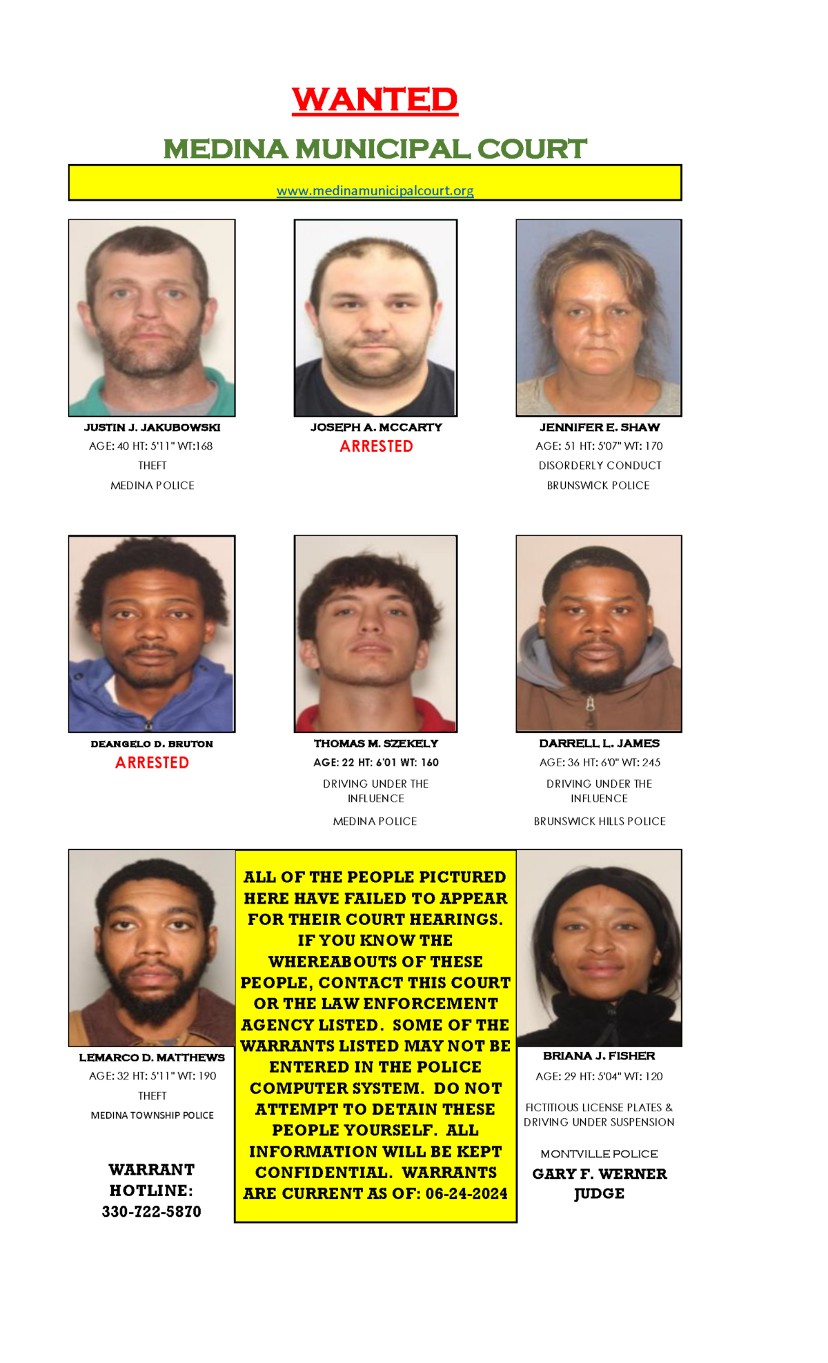 Medina Municipal Court | Most Wanted - Feb 2024